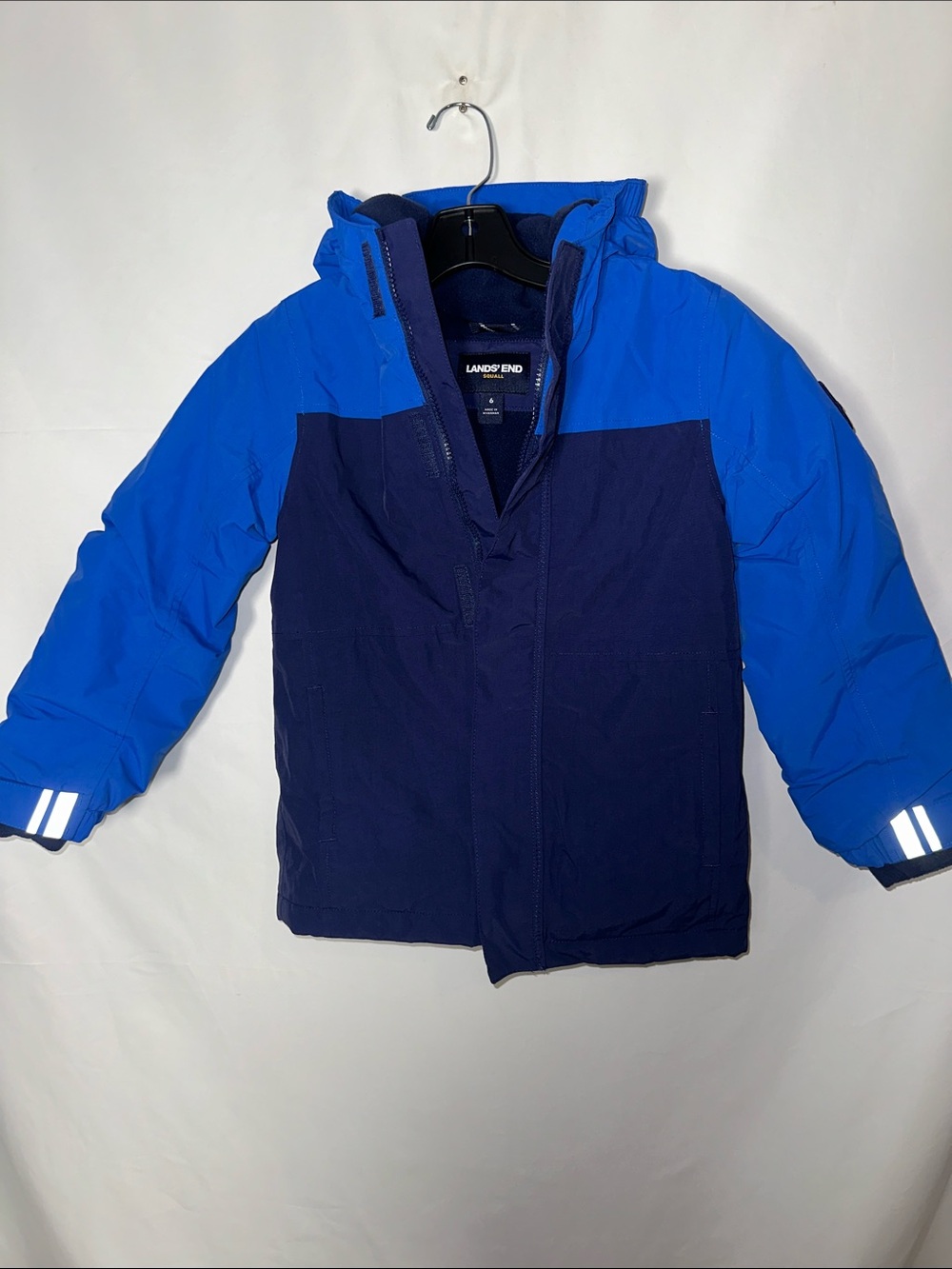 Lands' End Boys' Two-Tone Royal and Navy grow with me Blue Puffer Jacket